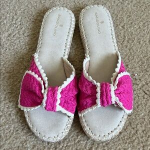 Bandolino Hot Pink Bow Slide Sandals with Cream Trim